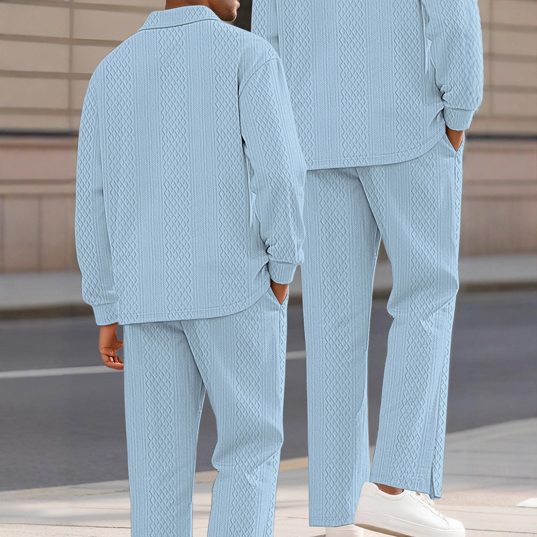 Transfronterizos europeos y americanos temu nuevo color sólido pantalones de polo de mangas largas comercio exterior amazon hombre suelto traje casual hombre