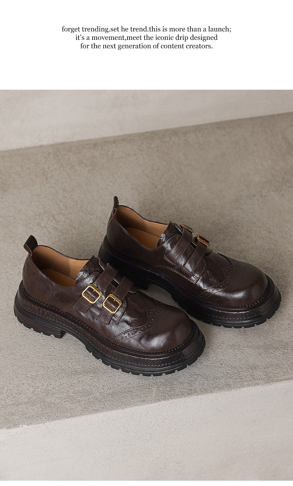 Giày loafer nữ đế dày mũi tròn gót vuông ổn định, khóa thắt lưng kép — màu nâu chi tiết 23