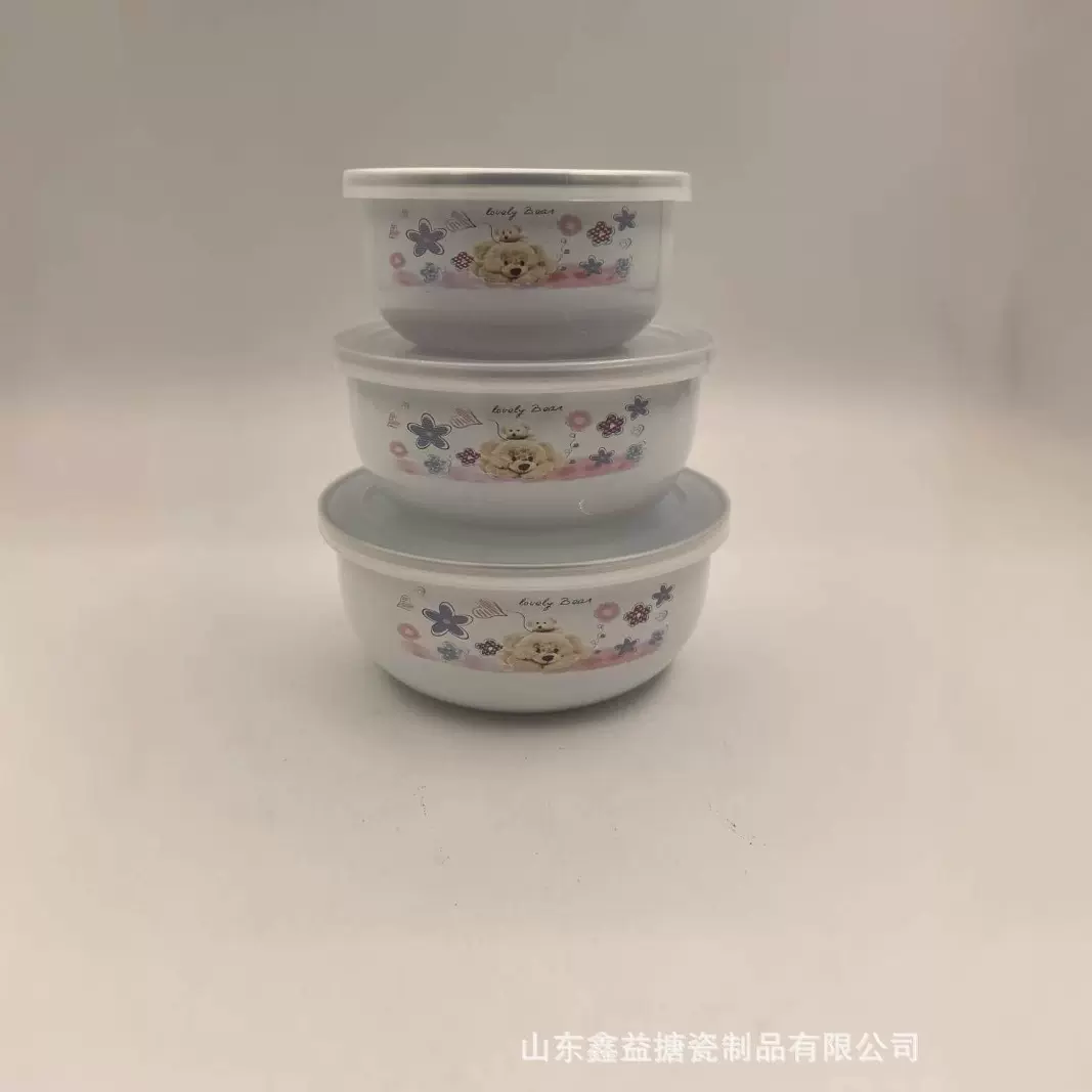 批发搪瓷碗带盖加厚保鲜碗搪瓷冰碗保鲜盒