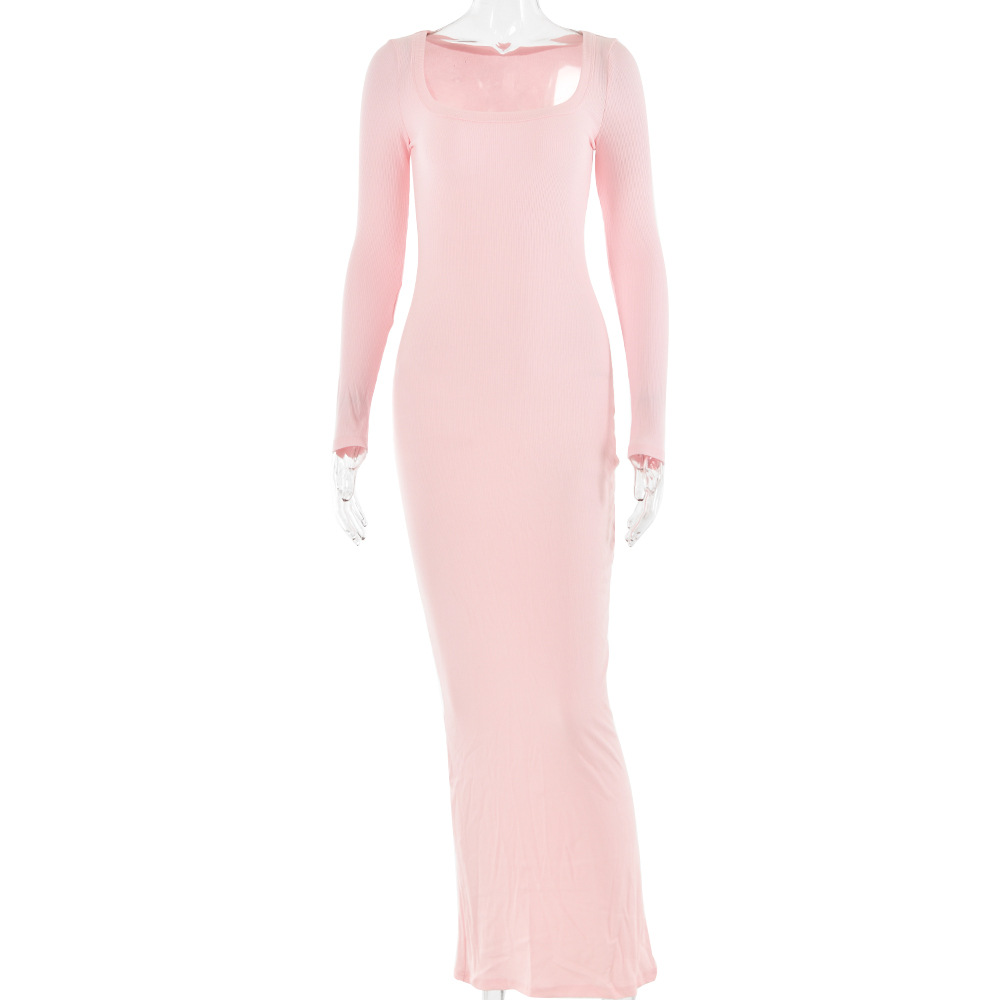 Women's Bodycon Dress Sexy Square Neck Long Sleeve Solid Color Maxi Long Dress Daily display picture 15