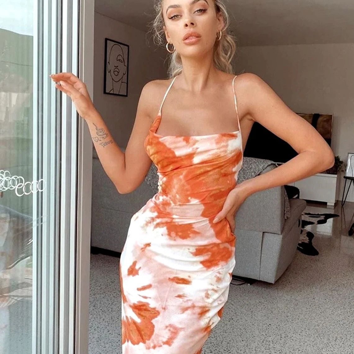 Women's Strap Dress Casual Vacation Strapless Printing Sleeveless Printing Midi Dress Holiday Daily display picture 2