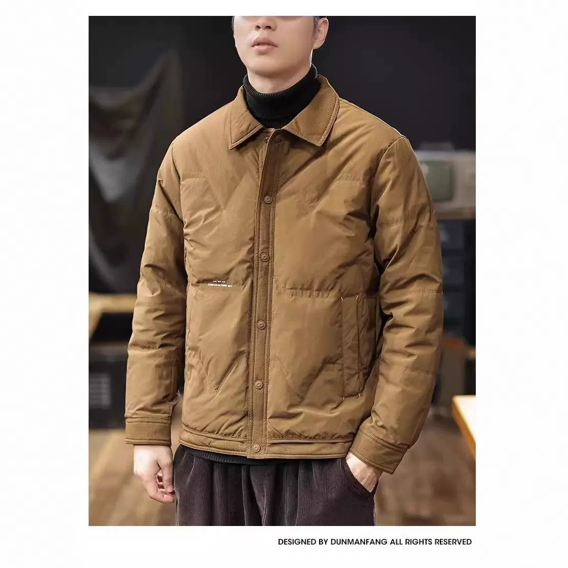 2025冬季新款90白鸭绒保暖衬衫外套男款潮国潮新中式休闲羽绒服男