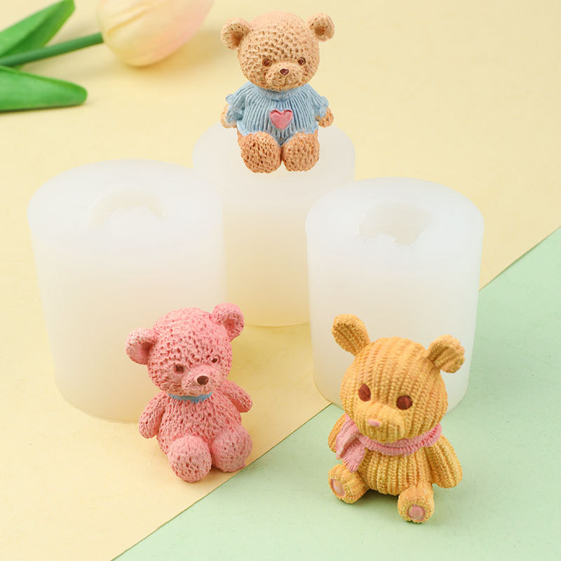 3D oso aromaterapia yeso vela fragancia piedra hecha a mano epoxi silicona molde DIY decoración epoxi