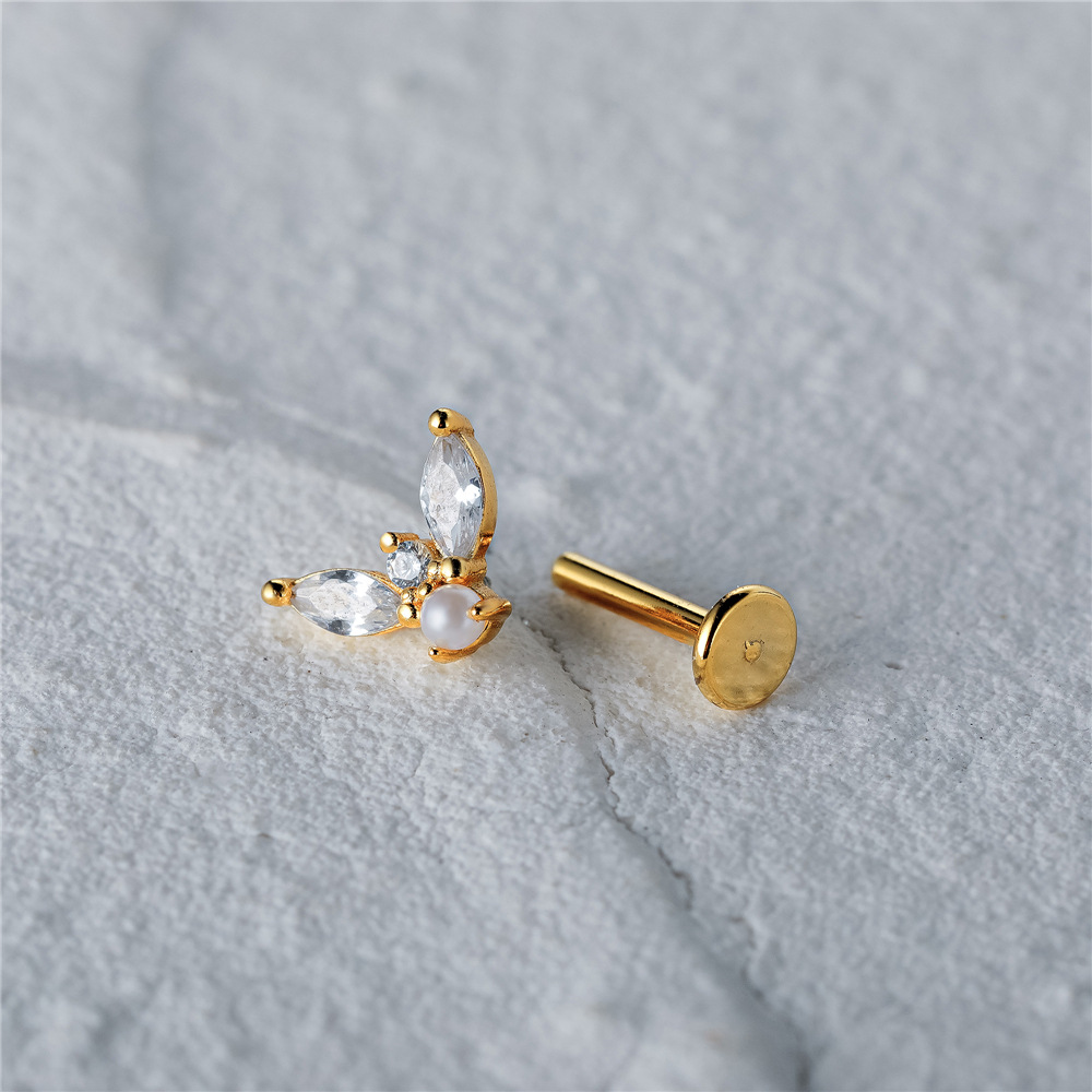Simple Style Geometric Butterfly Sterling Silver Plating Zircon Ear Studs 1 Piece display picture 5