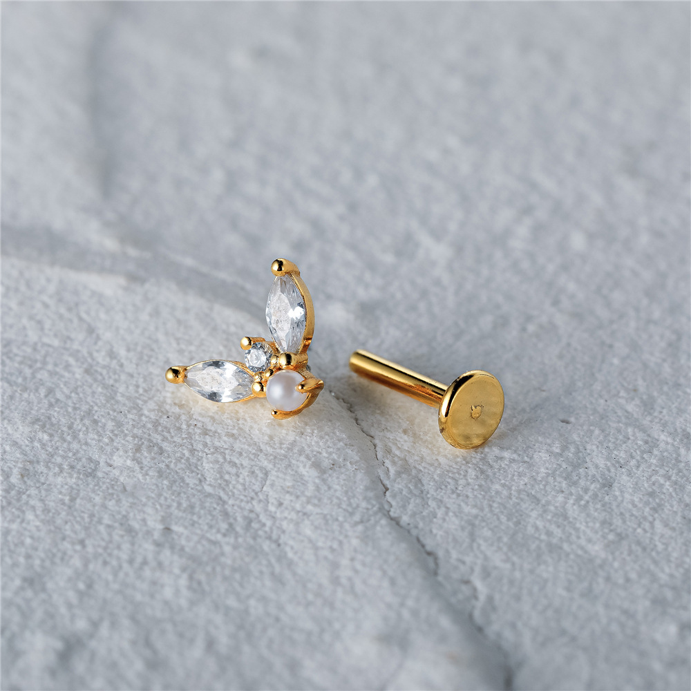 Simple Style Geometric Butterfly Sterling Silver Plating Zircon Ear Studs 1 Piece