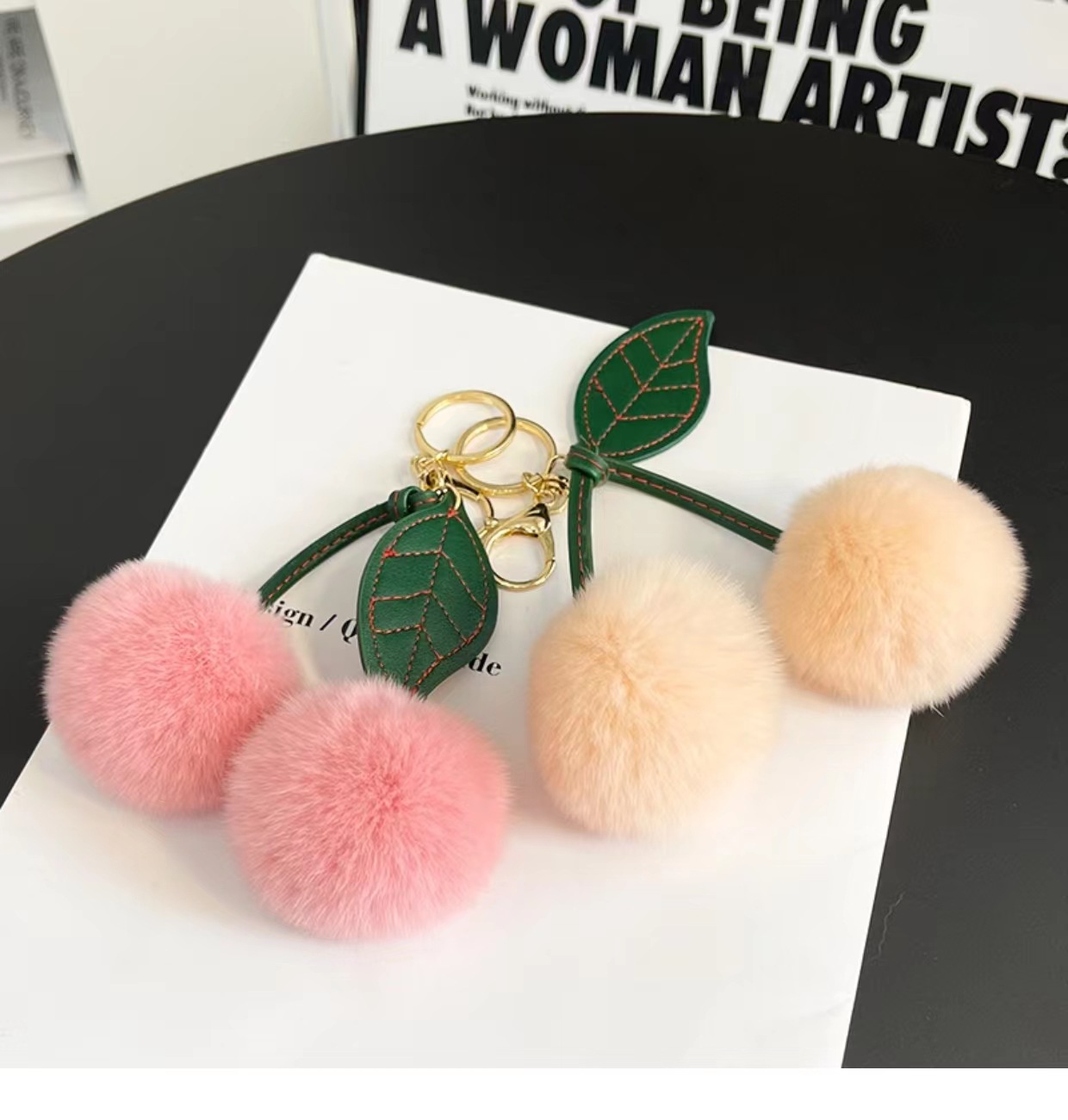 17g Weight Bag Pendant, Keychain Classification 1 Piece Quantity Daily, Street Occasion Real rex rabbit hair Material Cherry Pattern Cute Style 1 Piece Cute Cherry Real Rex Rabbit Hair Bag Pendant Keychain 4