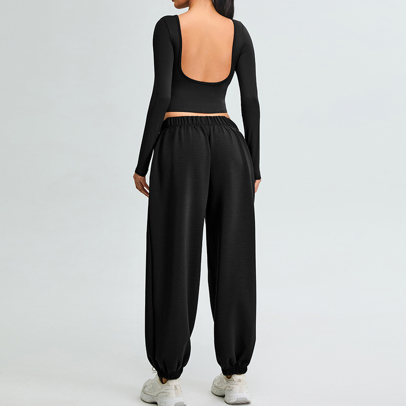 Otoño y invierno nuevo conjunto deportivo delgado de mujer U belleza de espalda manga larga ropa de yoga chaqueta de correr pantalones de fitness