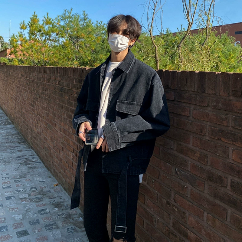 Осеннее свободное джинсовое пальто MYQ, Мужская модная повседневная универсальная куртка в Корейском стиле, винтажная выбеленная джинсовая куртка