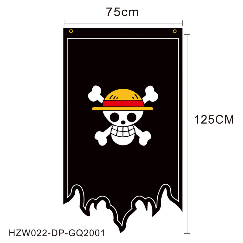 Cross-Border Popular One Piece Skull Pirate Flag Luffy Straw Hat Logo Hanging Cloth Room Decoration Flag