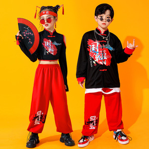 Chinese wind children girls boys jazz hip-hop street dance suit boys hip-hop model walk girls jazz dance clothing performance clothes