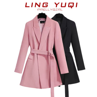 Spring 2023 Korean Style Suit Jacket Women's High-end Elegant Slim-fit Belt Suit Jacket Women's Trendy Casual Lace-up Women