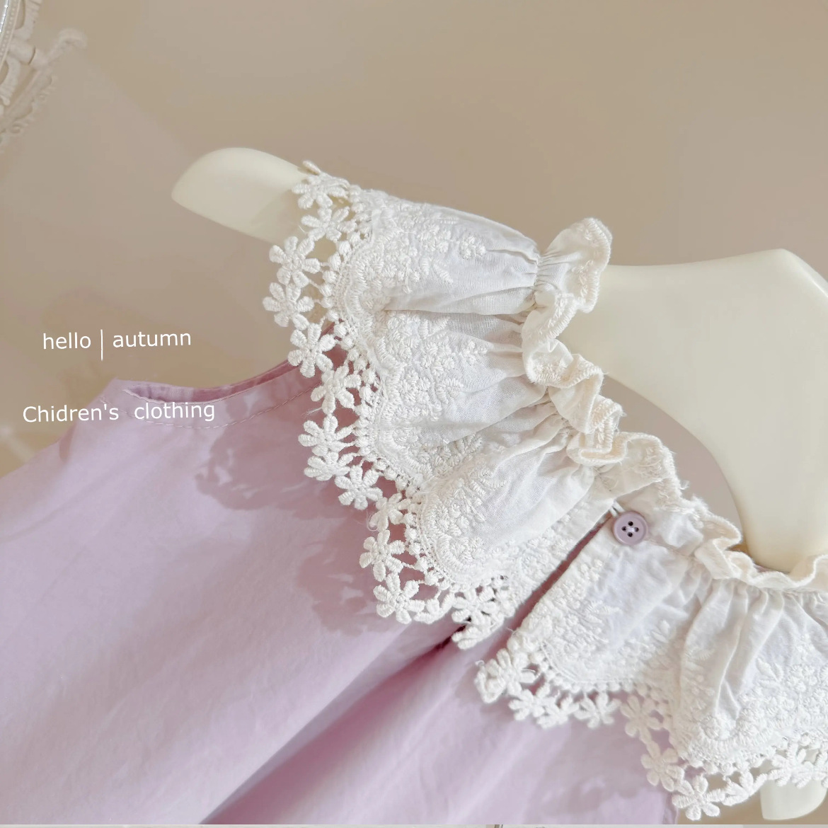 Mädchen Spitzenkragen Prinzessinnenkleid Ärmelloses Blumenkleid_voghion.com
