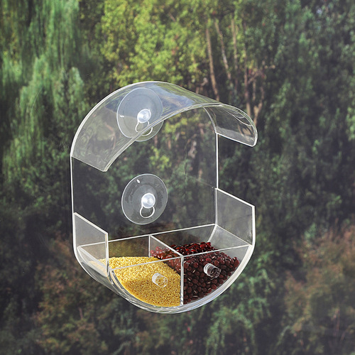 New Acrylic Bird Cage No-Hole Adhesive Bird Feeder Transparent Wall-Mounted Feeder Pet Supplies