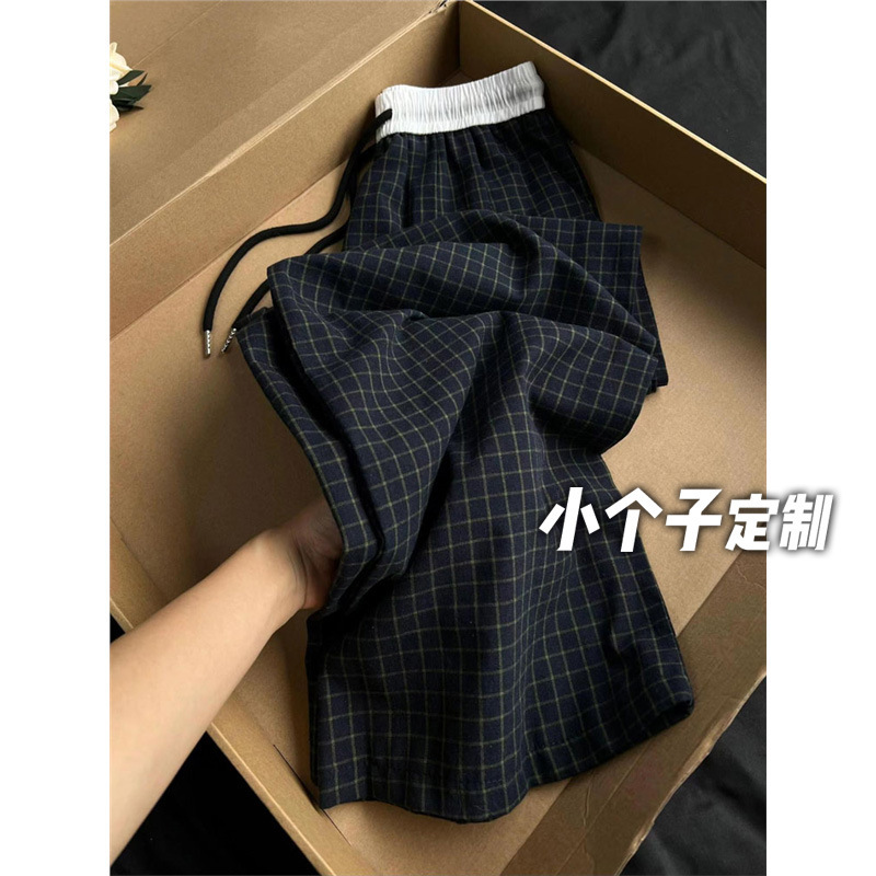 150 Shorty Loose Plaid Casual Pants Women's Summer Thin Daggy Walking Pants High Waist Straight Wide Leg Pants 150 Shorty Loose Plaid Casual Pants Women's Summer Thin Daggy Walking Pants High Waist Straight Wide Leg Pants