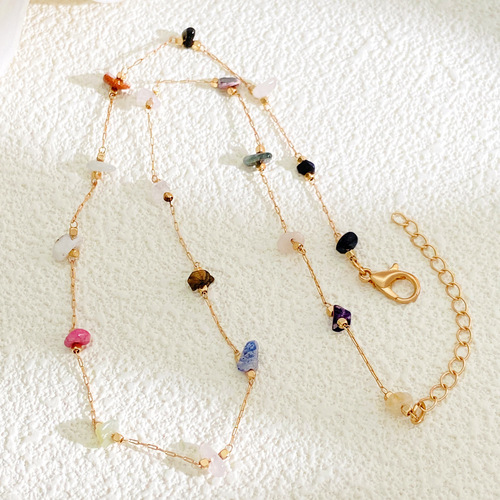 Summer Colorful Irregular Gemstone Necklace for Women, Fresh, Sweet, Simple, Elegant, High-End Accessory