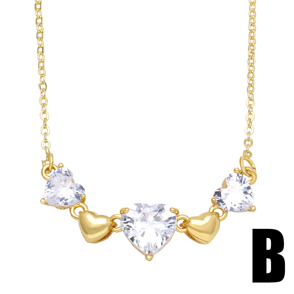 Fashion Heart Shape Flower Copper Necklace Inlay Zircon Copper Necklaces
