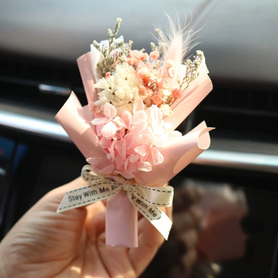 Car air outlet decoration creative Car Perfume Aromatherapy - pink-cherry-blossom-tail-grass-bouquet-boxed