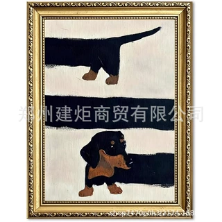 亚马逊跨境外贸款可爱腊肠犬墙面搞笑抽象狗狗画异想天开的动物画
