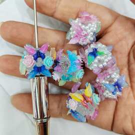 个性重工蝴蝶玫瑰花珠花球 DIY手工串珠串笔手机链挂件饰品配件