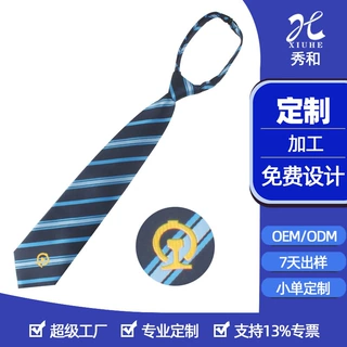 定做拉链防爆扣懒人涤丝领带 火车高铁公司团体LOGO定制