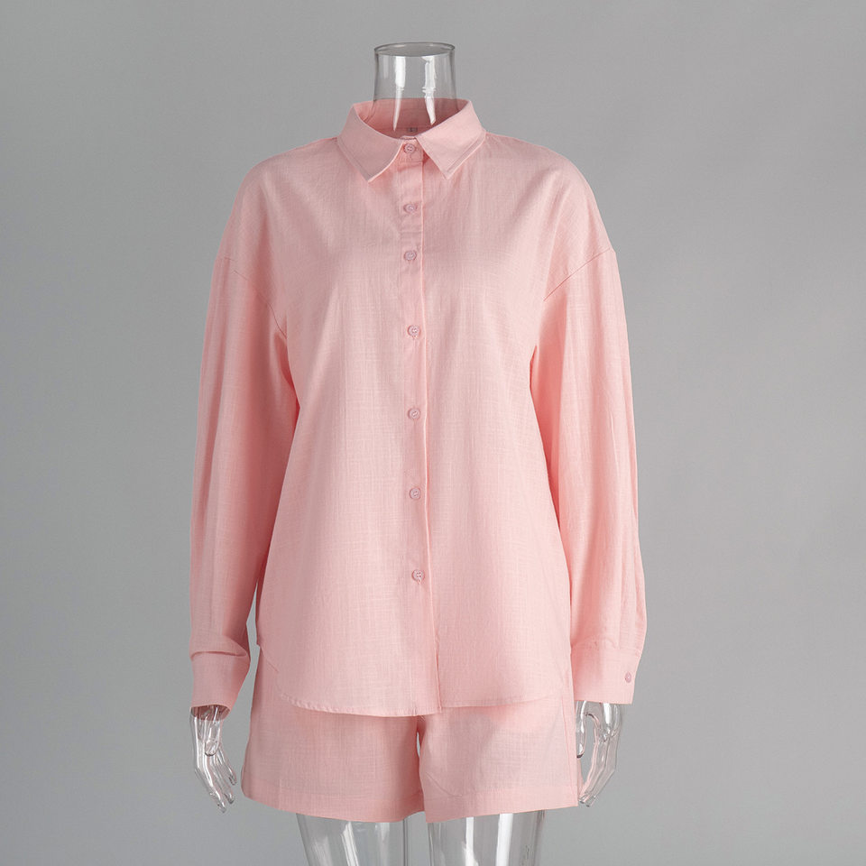Bộ cardigan dài tay kèm quần short cotton màu trơn phong cách đơn giản — Màu cam, Màu hồng, Màu hồng nhạt, Màu trắng chi tiết 14