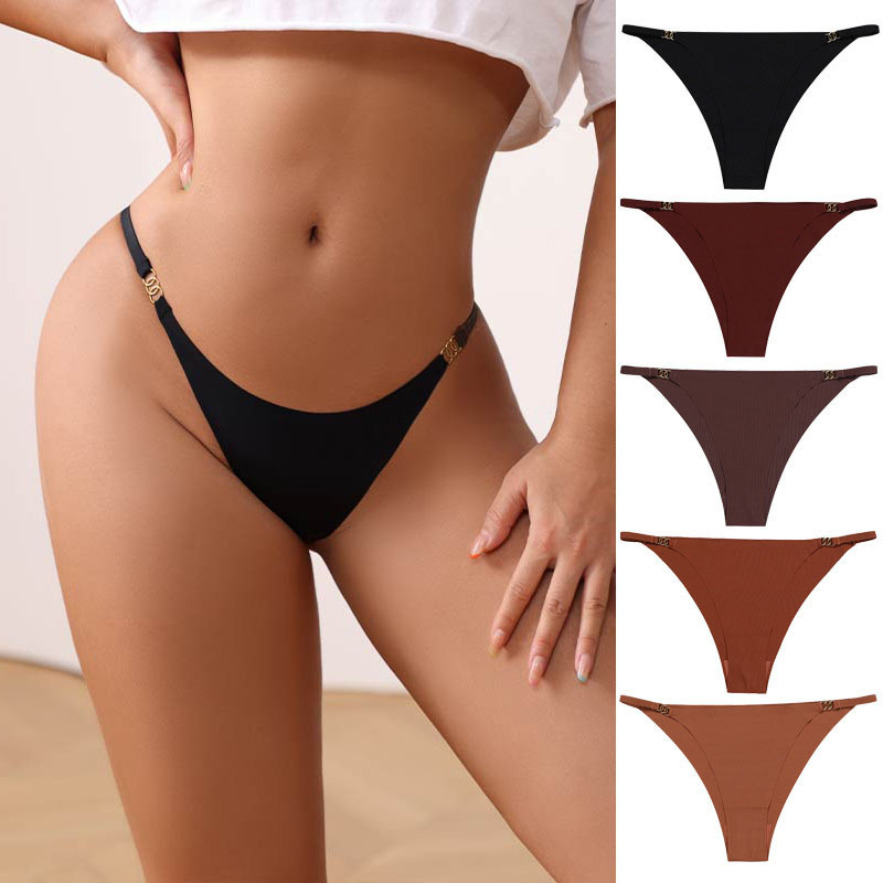 European and American Cross-Border Seamless One-Piece Ice Silk Underwear with Thin Straps and Three-Ring Buckle Women's Thong Comfortable and Breathable Pure Cotton Crotch