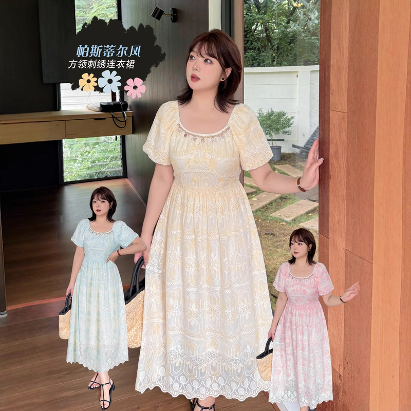 K3072 Plus Size Women's Small Fragrant Lace Heavy Dress Waist Long Dress Fat Girl Skirt