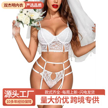 欧美INS蕾丝性感外贸诱惑文胸套装 性感内衣蕾丝绑带套装情趣内衣
