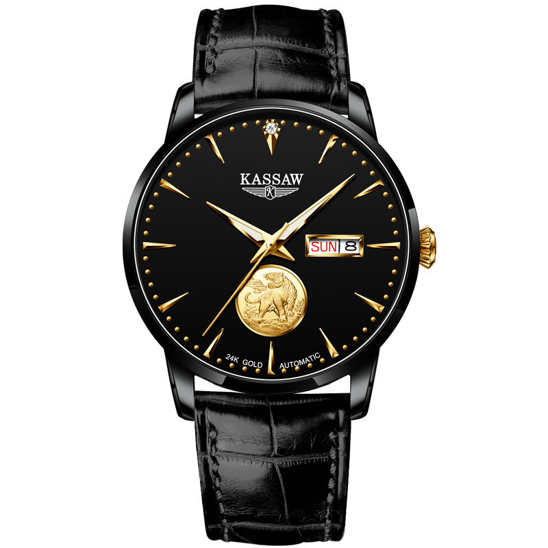 Authentic Watch Men's Fully-Automatic Mechanical Watch Male Watch Trendy Waterproof 24K Gold Tiger Gold Watch 999 Pure Gold
