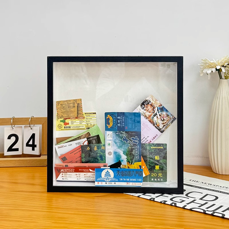 Ticket Stub Storage Box Wooden Ticket Photo Frame Empty Frame Hollow Concert Ticket Frame Map Transparent Travel Money Box