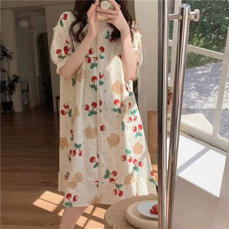 Девочковый летний набор пижамы (бренд) в корейском стиле, шорт sleeves цветы, свободный силуэт, размеры M–XXL