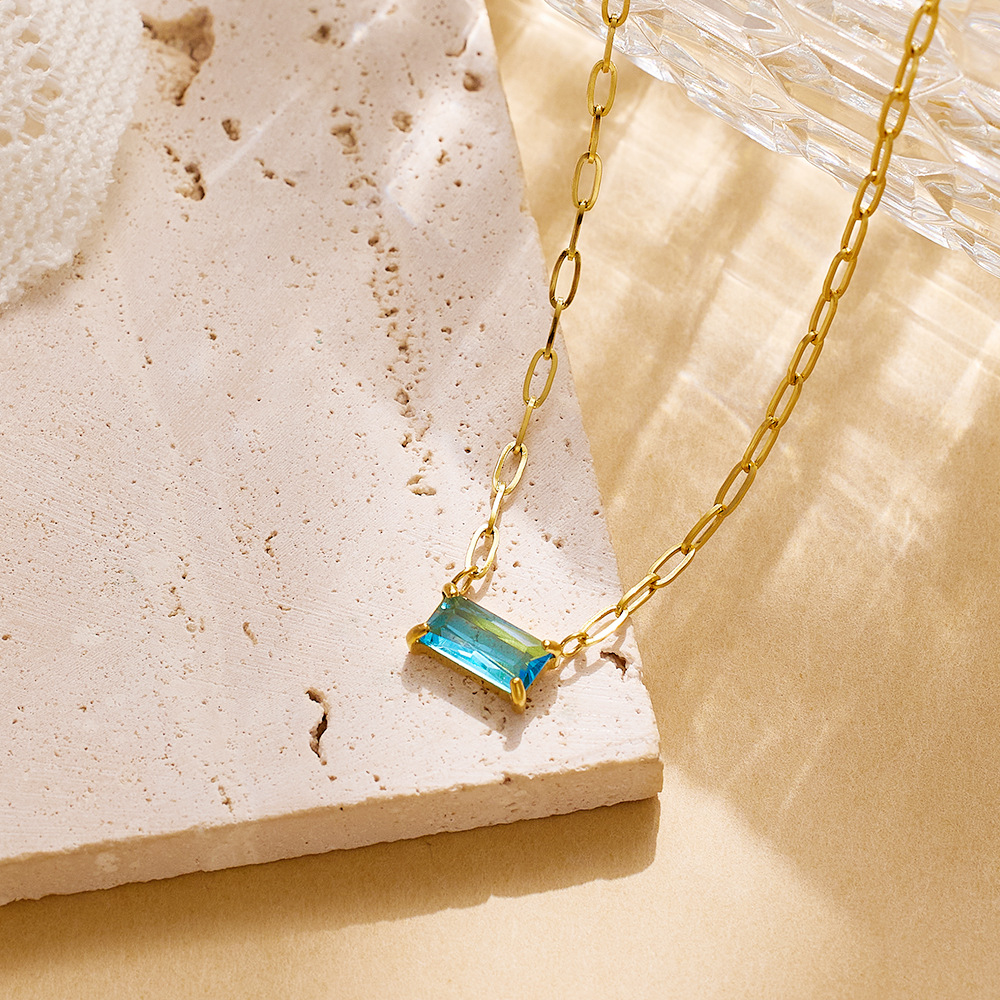 12g Weight Real Gold Plated Plating Material Zircon Inlay Material Necklace Classification 1 Piece Quantity Daily, Street Occasion 304 Stainless Steel Material Rectangle Pattern Women's Gender IG Style, Simple Style Style Waterproof Non Tarnish, Inlay Craft Real Gold Plated Rectangle 304 Stainless Steel IG Style Simple Style Waterproof Non Tarnish Necklace 9
