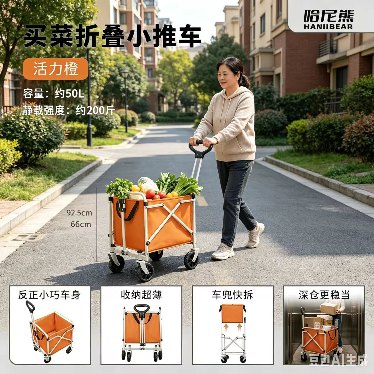 Carrito de compras plegable sin doblar carrito de compras de verduras supermercado doméstico para aumentar las ruedas de acampamiento al aire libre pequeño carrito de tracción