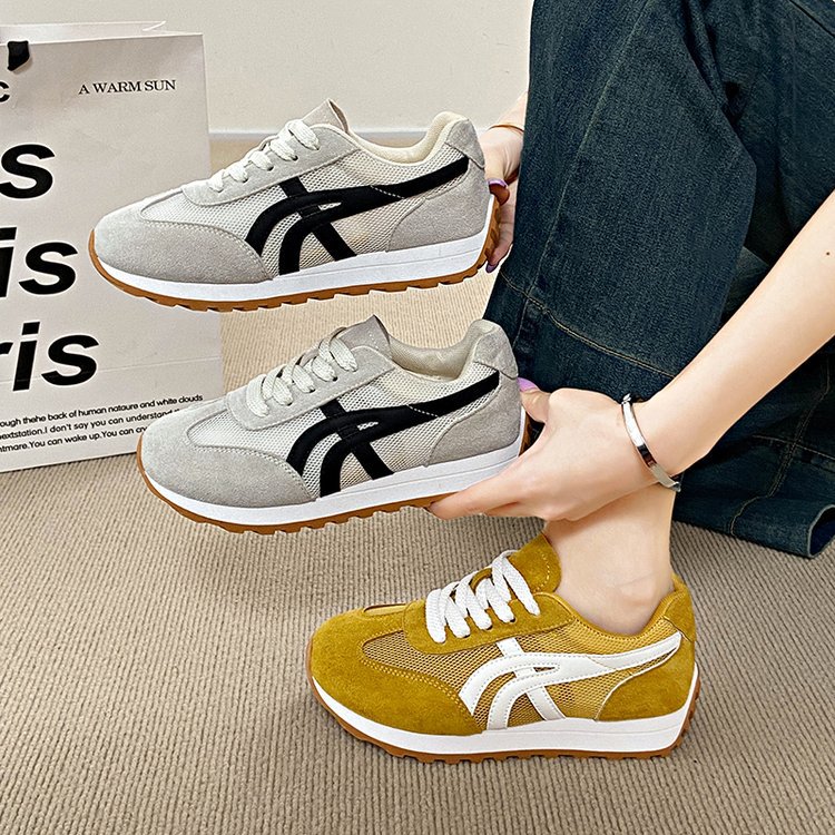 Taizhou Thick-Soled Mesh Lace-Up Forrest Gump Shoes for Women 2025 New Mesh Breathable Casual Shoes Student Flats Sports Shoes