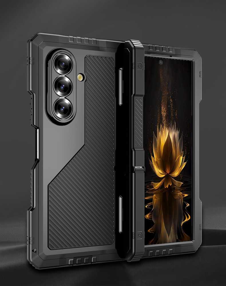 Ốp lưng điện thoại Samsung Z Fold7 kim loại chống sốc, viền dày silicon bảo vệ toàn diện — Đen, Đỏ rượu chi tiết 8