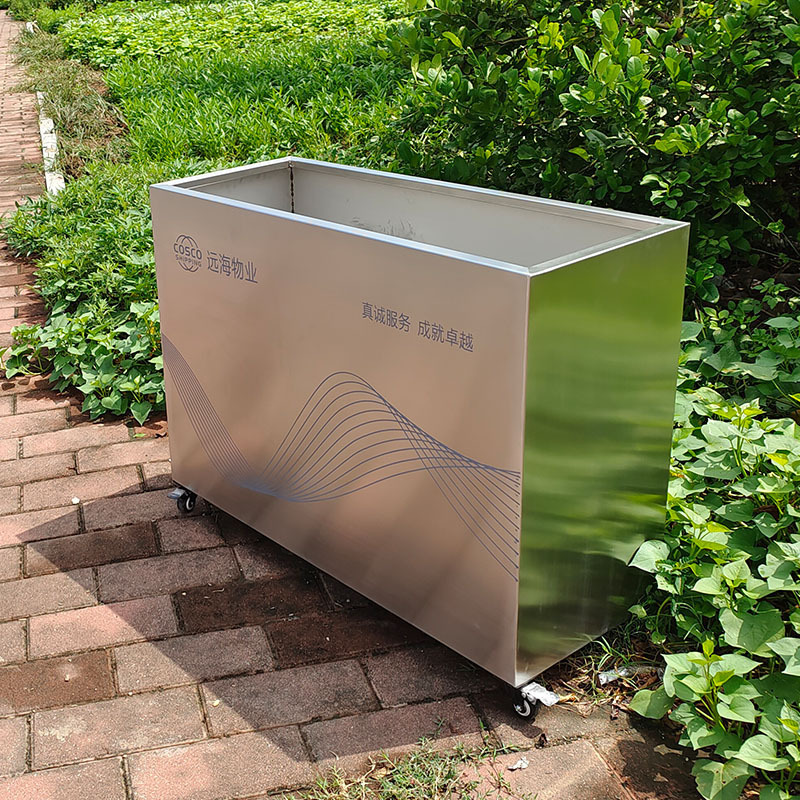 Personalizado al aire libre caja de flores de acero inoxidable cerca al aire libre colocado calle canal de flores rectangular maceta de ventas cama de flores cuadrada