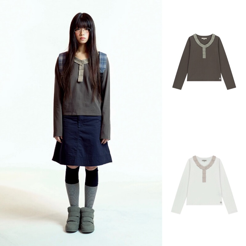 26Ss/Coy Korean Niche Designer Style Color-Blocked Collar with Pleated Patchwork Round Neck Long-Sleeve T-Shirt 26Ss/Coy Korean Niche Designer Style Color-Blocked Collar with Pleated Patchwork Round Neck Long-Sleeve T-Shirt
