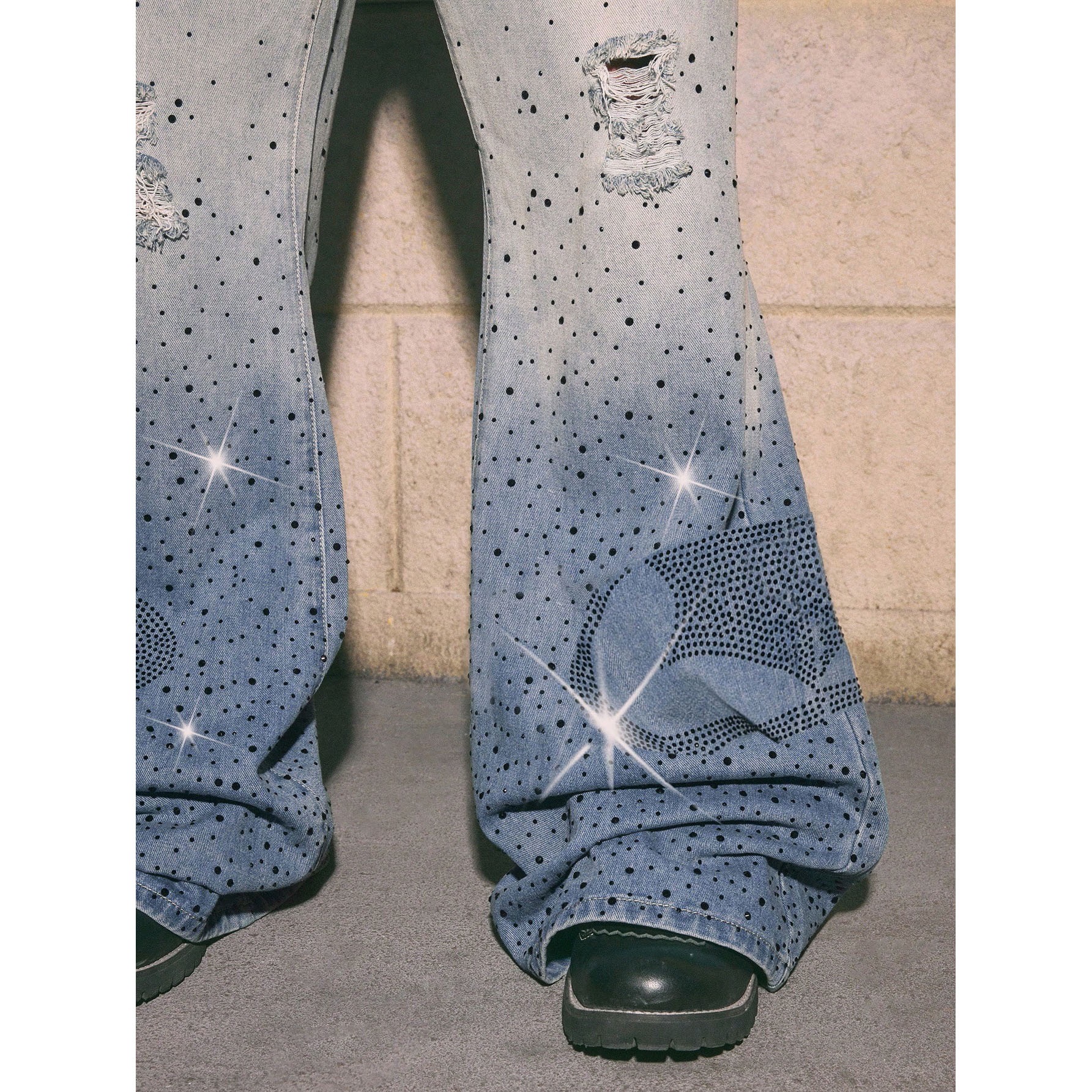 Pantalones vaqueros acampanados con pedrería para hombre, nueva colección primavera/verano, tiro medio, corte recto, color azul, algodón con ligero estiramiento, cierre de cremallera._voghion.com