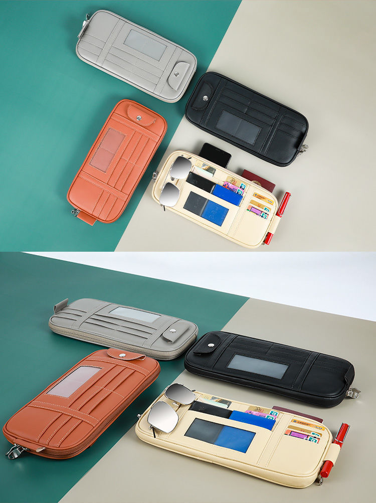 Car Sun Visor Cover Storage Multifunctional Car Glasses Clip Card Holder Leather Storage Bag Card Holder Car Interior