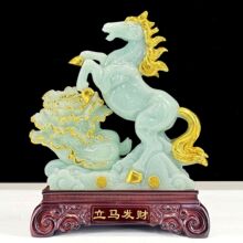 玉石招财马摆件立马发财生肖马新中式客厅酒柜玄关装饰办公室摆设