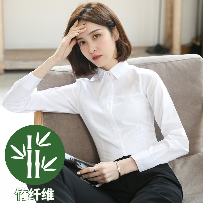 女性用白シャツ、長袖春夏新作、プロフェッショナルスタイルフォーマル作業服、スリムフィット竹繊維レディースインチシャツ|undefined