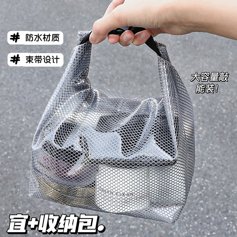 Bolsa de almacenamiento impermeable de gran capacidad, bolsa de compras de alta apariencia con cierre a presión, bolsa de aseo portátil, bolsa de maquillaje de mano.