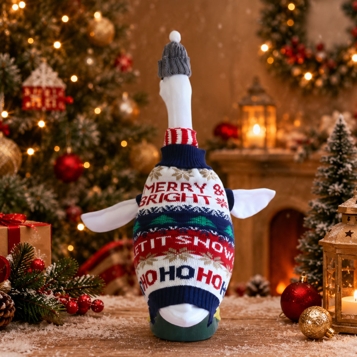 Navidad porche gansos ropa 23 pulgadas gran gansos blancos suéter de punto sombrero bufandas set de decoración de Navidad comercio exterior