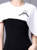 Handmade beaded flower black and white contrasting patchwork irregular shawl sleeve dress in spring
