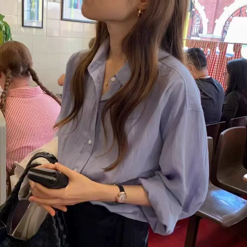 现货 2025秋季新款韩国东大门OU*CE气质纯色翻领单排扣长袖衬衫女