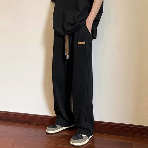 Spring and autumn hanging silk hanging pants for men, young people, regular wide-leg loose sports men, all-matching straight casual pants