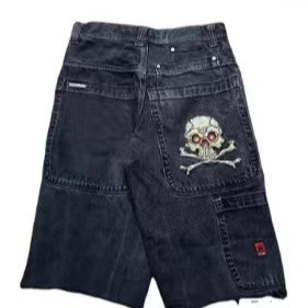 Cross-border American Street Skateboard Youth Casual Wide-leg Denim Shorts High Street Niche Printed Loose Five-point Pants
