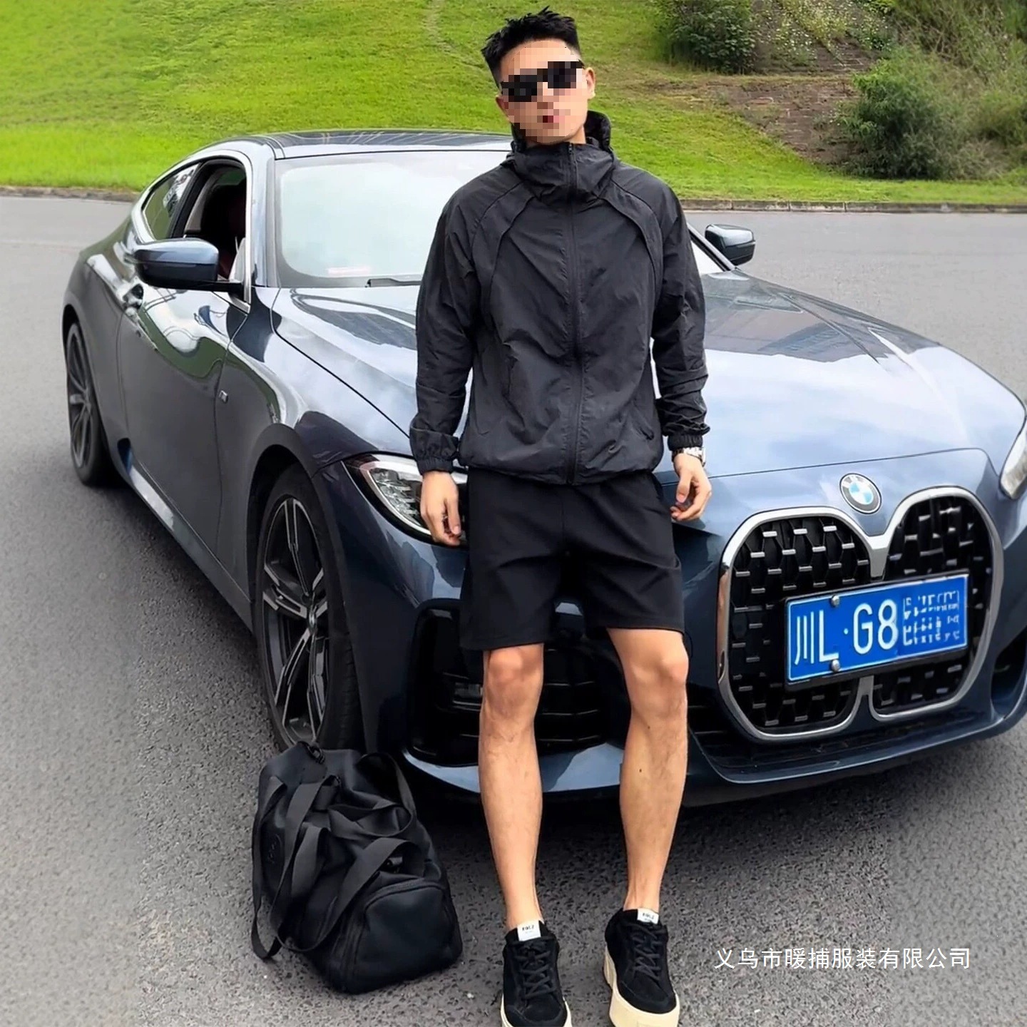 黑色连帽防晒服男士夏季薄款冰丝透气冲锋衣骑行运动户外钓鱼外套