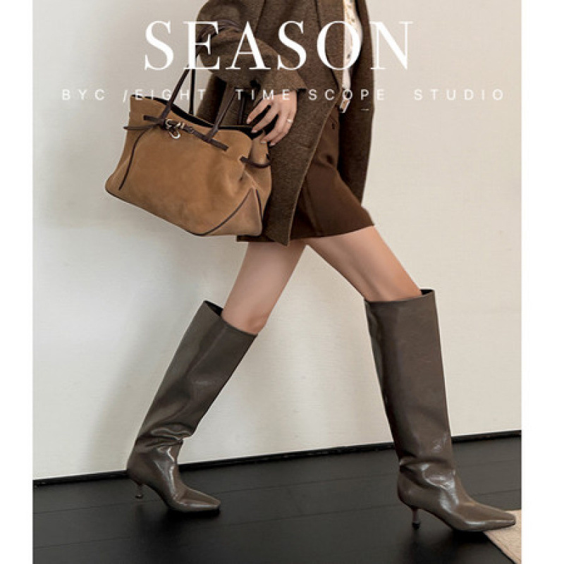 2026 European and American style sexy kitten heel pointed toe long boots for women, autumn and winter black mid-heel slimming knee-high fashion boots 2026 European and American style sexy kitten heel pointed toe long boots for women, autumn and winter black mid-heel slimming knee-high fashion boots
