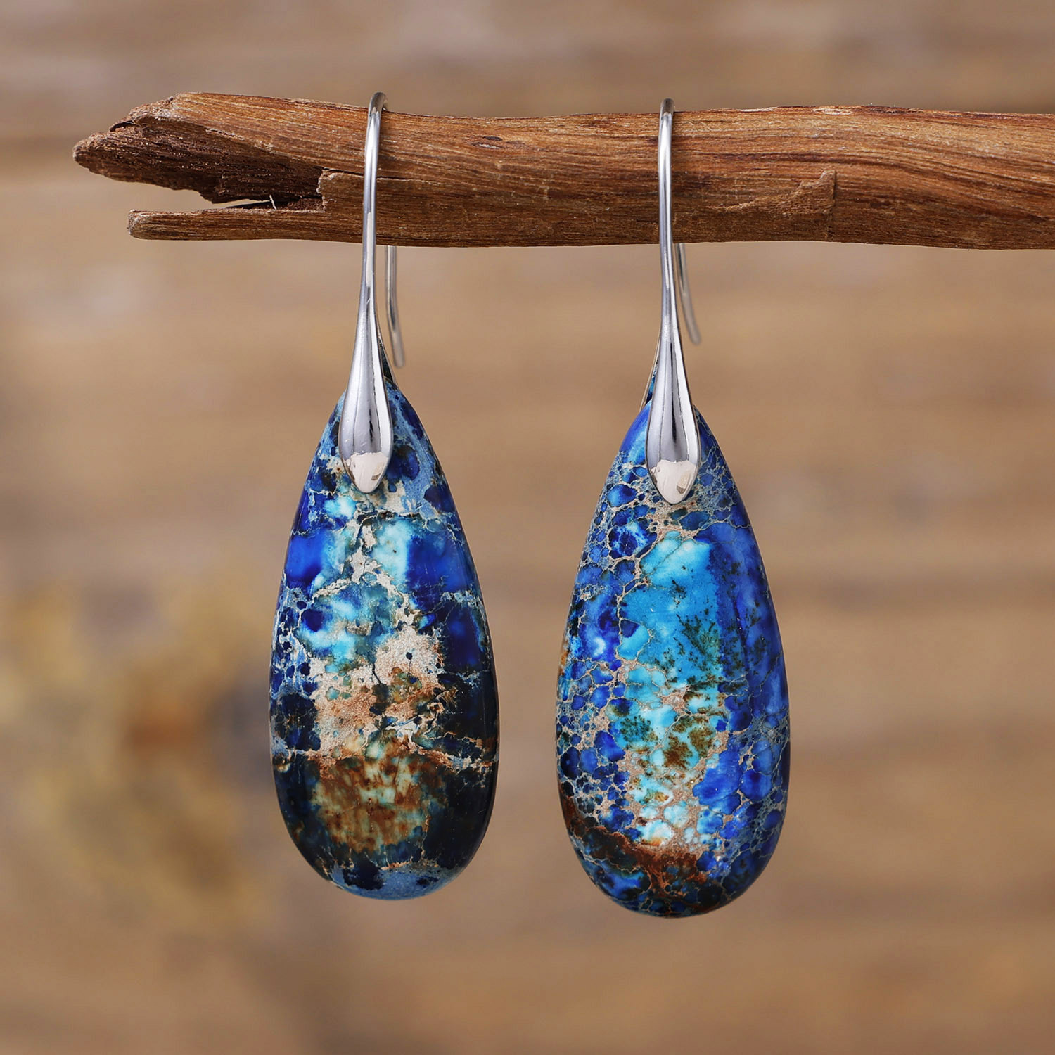 European and American New Style Bohemian Emperor Stone Water Drop Pendant Earrings Natural Stone Cross-Border Independent Station Jewelry Jewelry